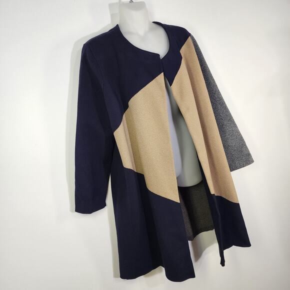 Ann Taylor Cardigan Womens Size Large Longline Colorblock Lagenlook Open Front - Picture 3 of 7